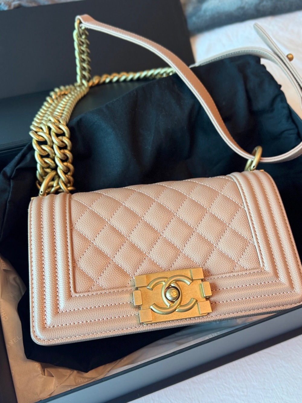 CHANEL Boy Bag in Blush Pink with Gold Hardware